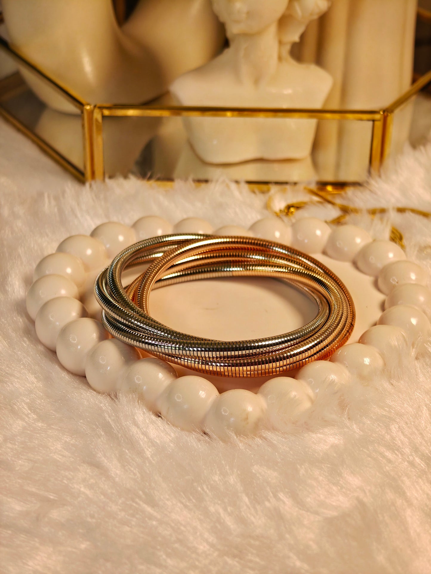 Silver-Rose Coil Bracelet