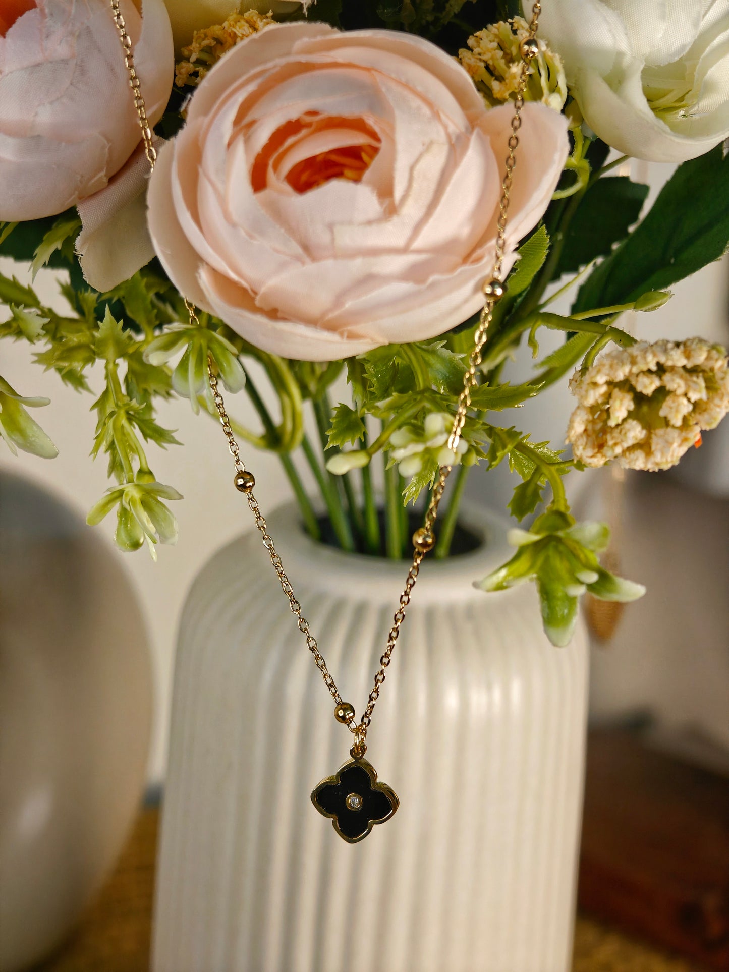 Black Studded Clover Necklace