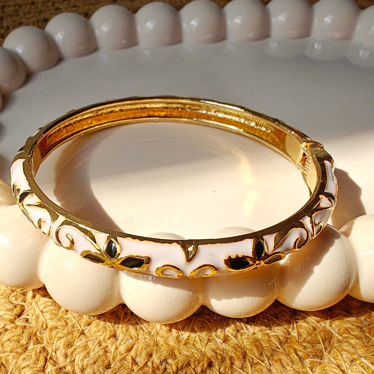 White Floral Enamel Bangle for Thin Wrist