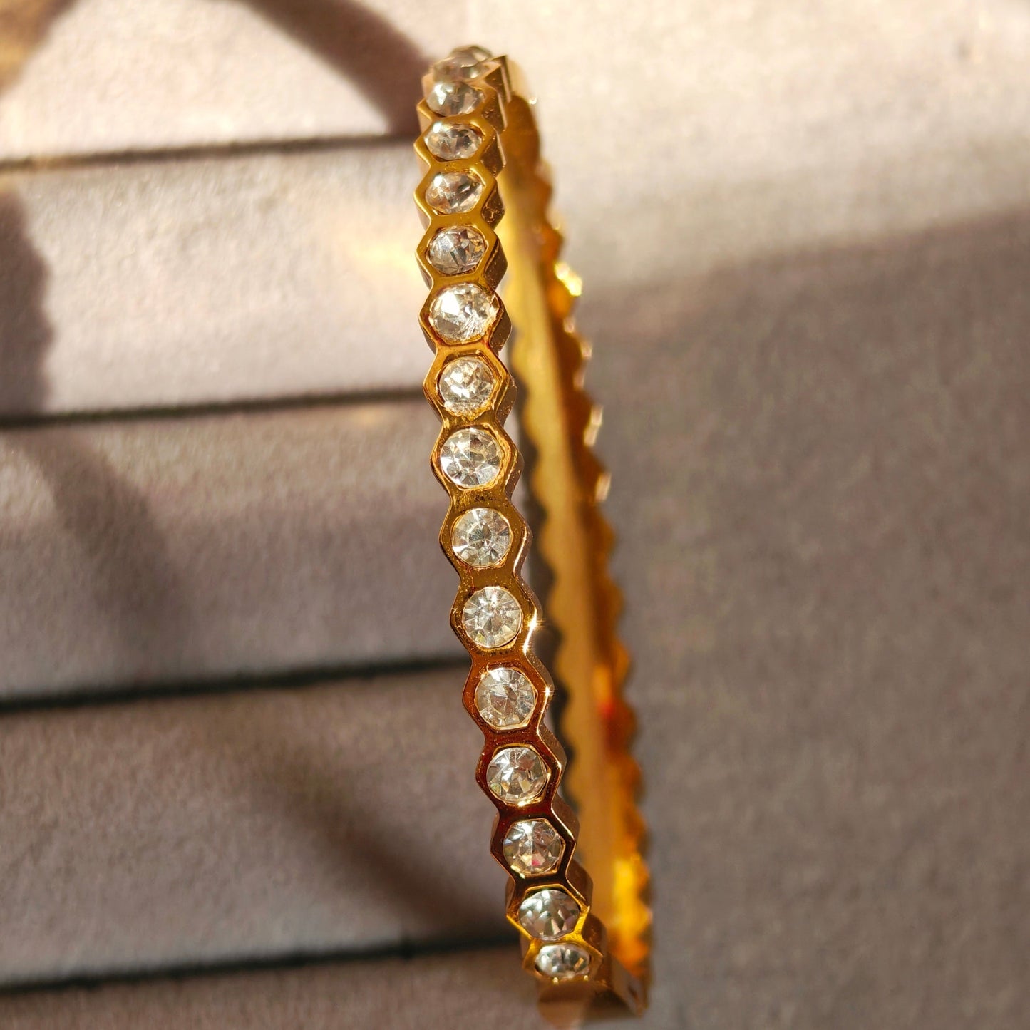 Honeycomb Studded Gold Plated Anti Tarnish Bracelet for Thin Wrist
