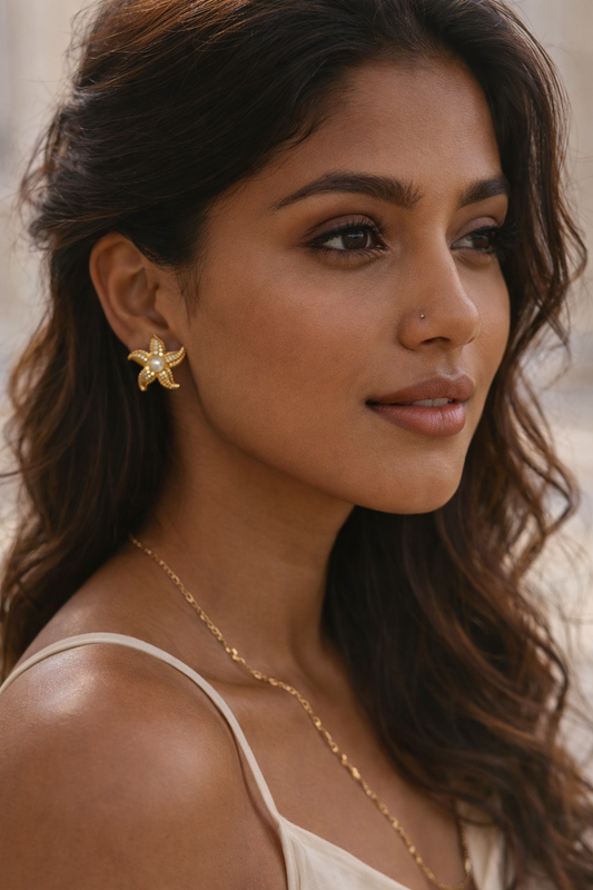 Starfish Pearl Stud Earrings