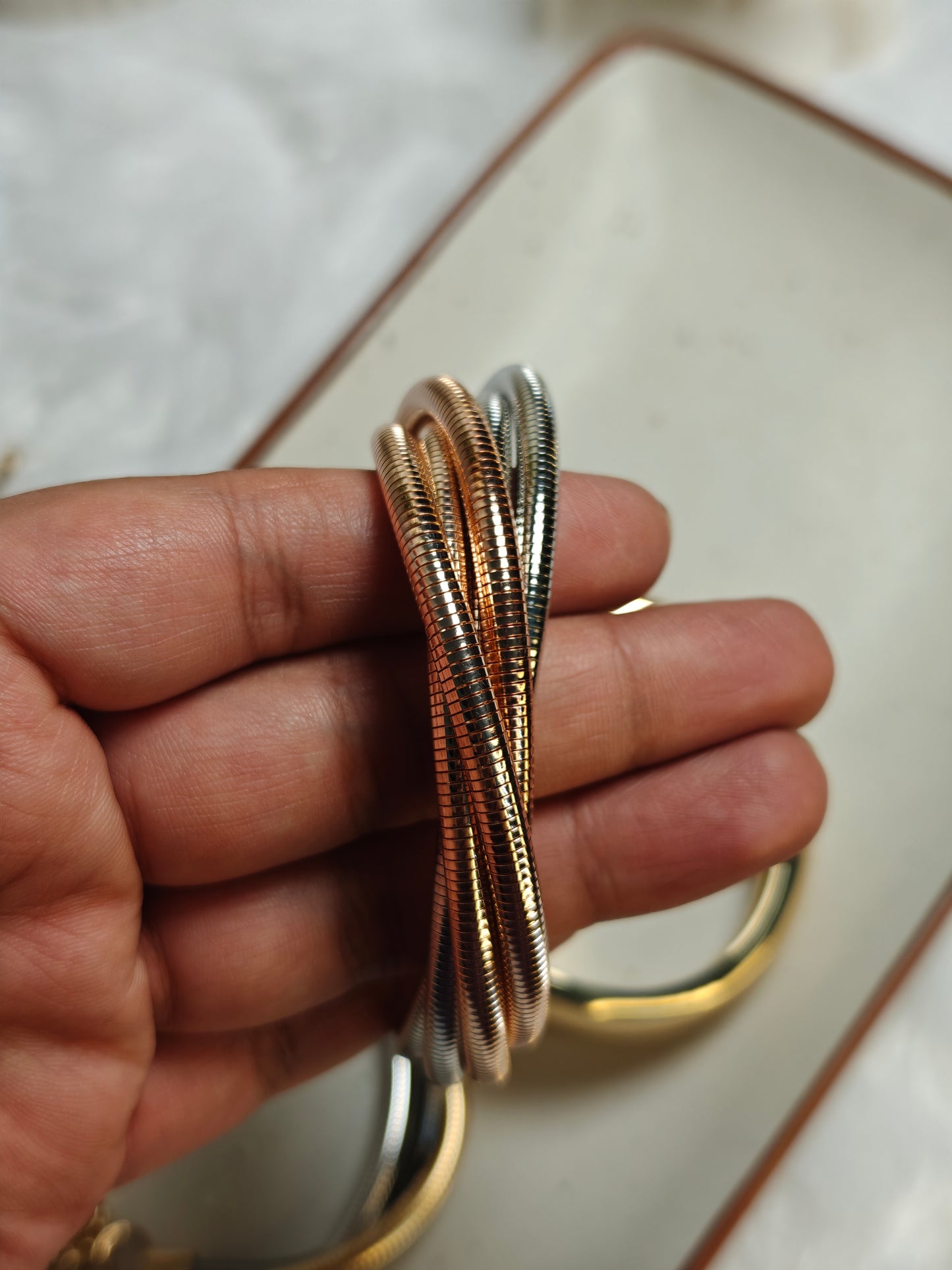 Silver-Rose Coil Bracelet