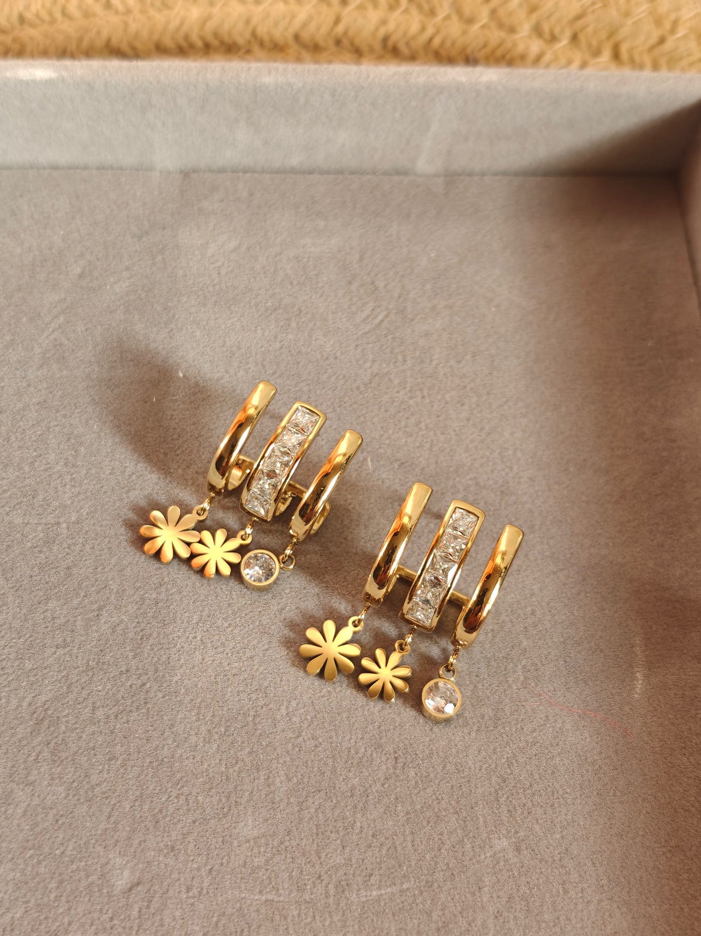 Daisy Drop multi-hoop Anti-tarnish, water-resistant earrings