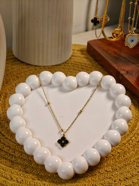 Black Studded Clover Necklace