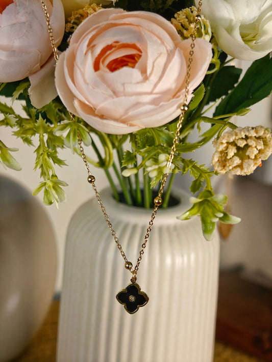 Black Studded Clover Necklace