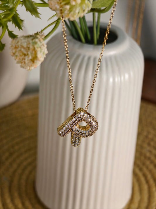 Studded Initial Pendant Necklace - R