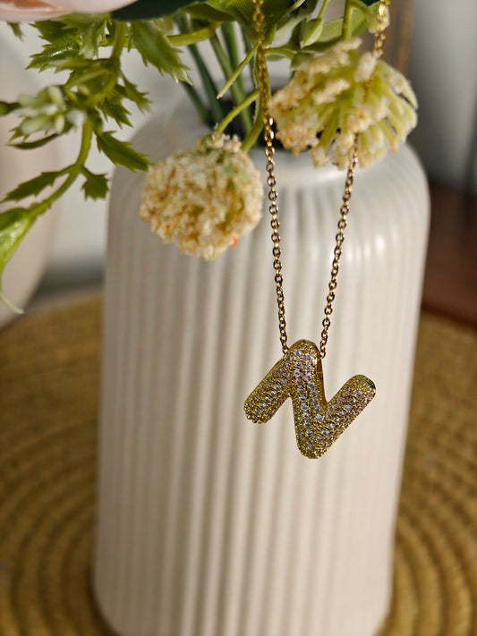 Studded Initial Pendant Necklace - N