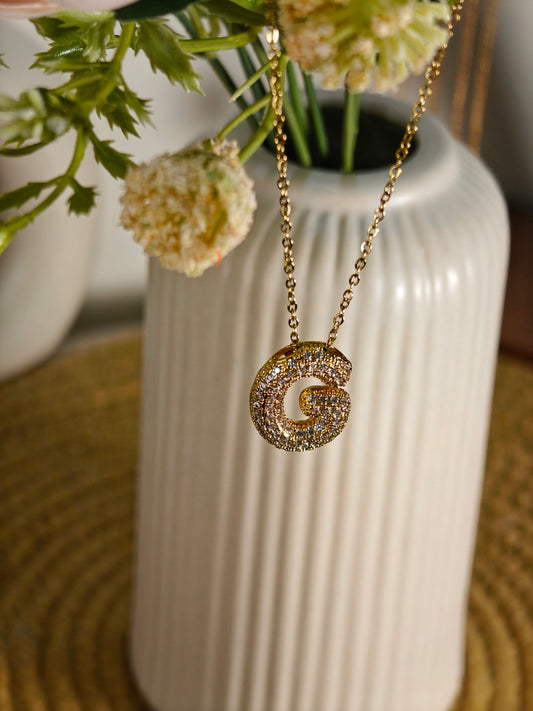 Studded Initial Pendant Necklace - G