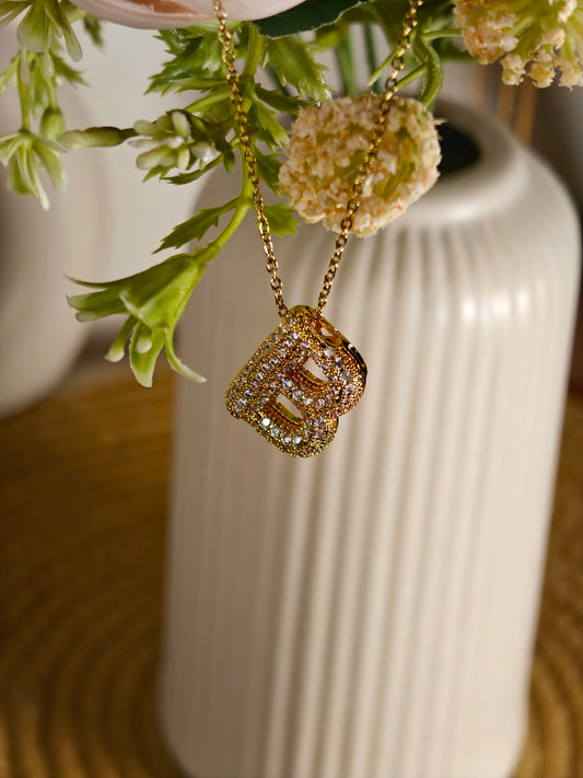 Studded Initial Pendant Necklace - B