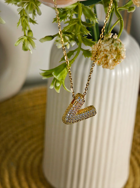 Studded Initial Pendant Necklace - V