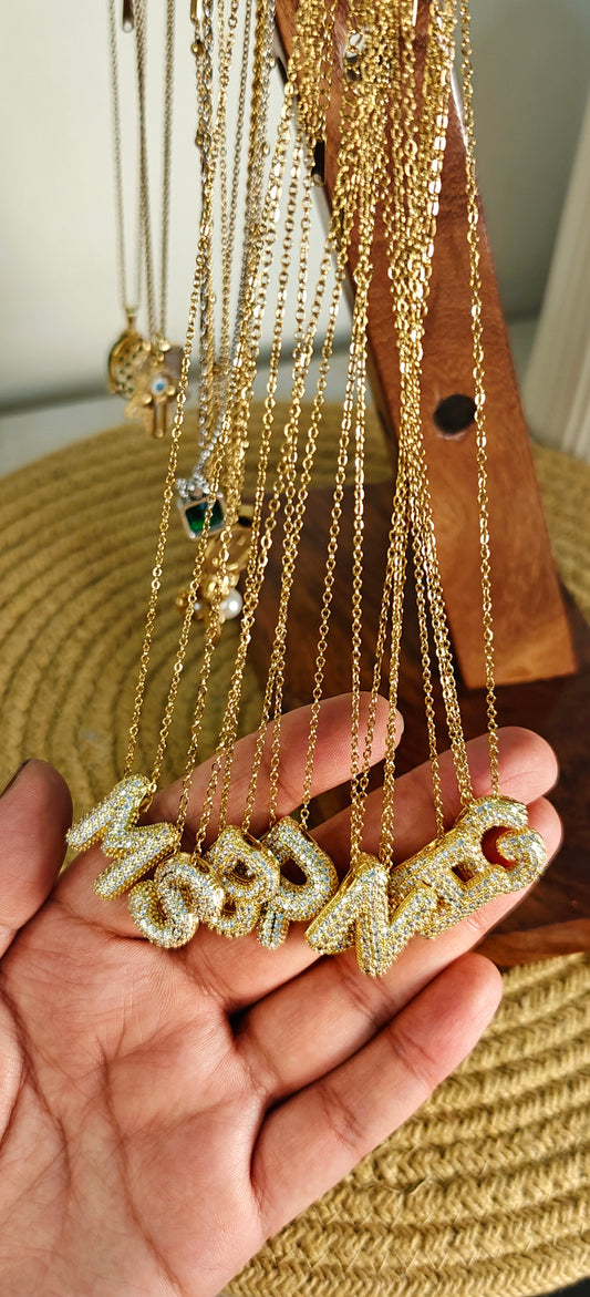 Studded Initial Pendant Necklace - B