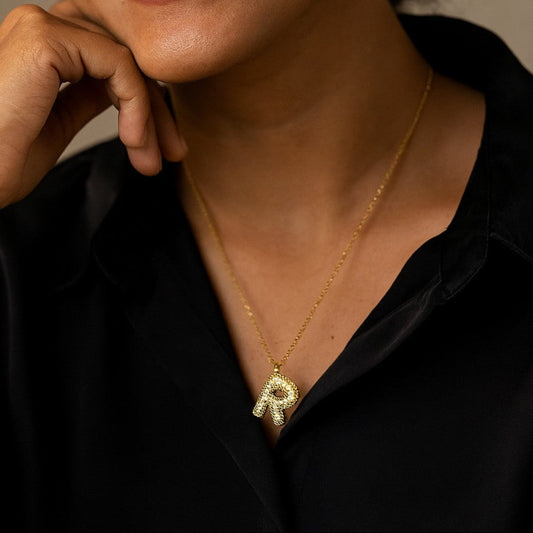Studded Initial Pendant Necklace - R