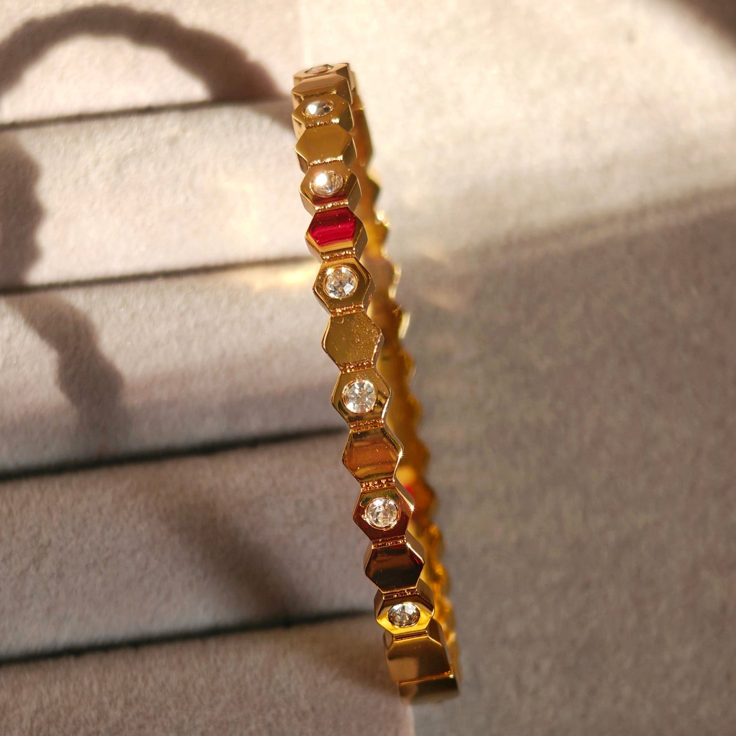Honeycomb Crystal Gold Plated Anti Tarnish Bracelet for Thin Wrist