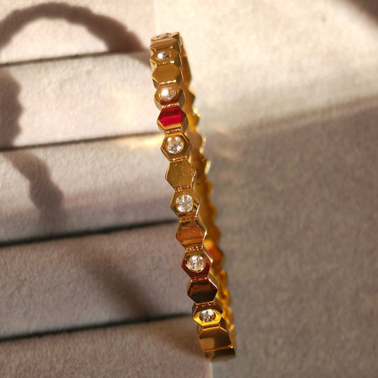 Honeycomb Crystal Gold Plated Anti Tarnish Bracelet for Thin Wrist