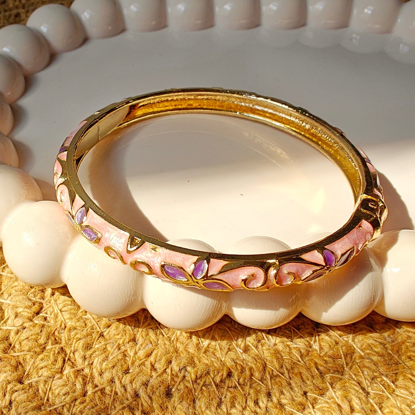 Pink Floral Enamel Bangle for Thin Wrist