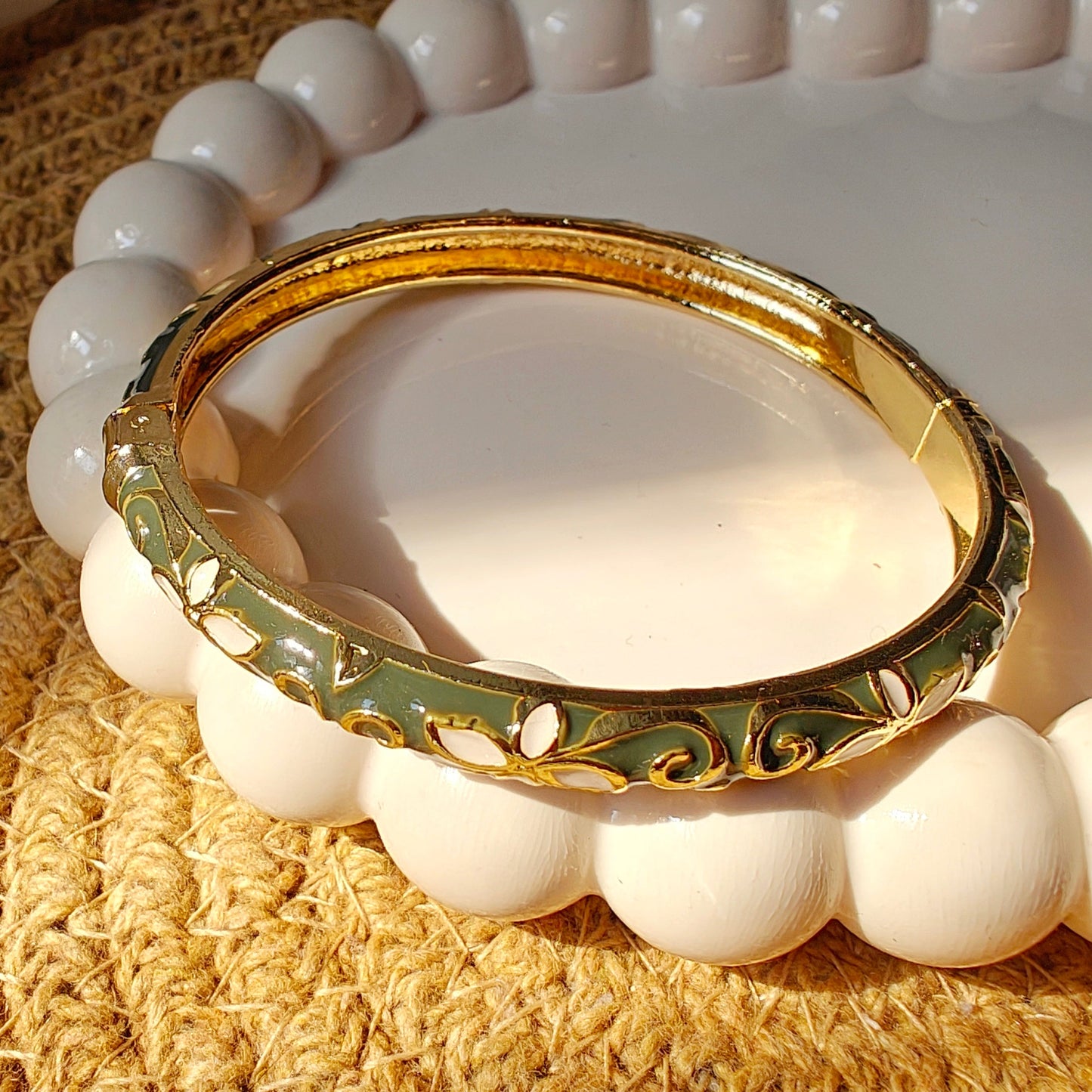 Green Floral Enamel Bangle for Thin Wrist