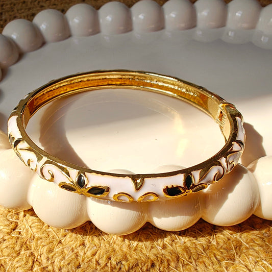 White Floral Enamel Bangle for Thin Wrist