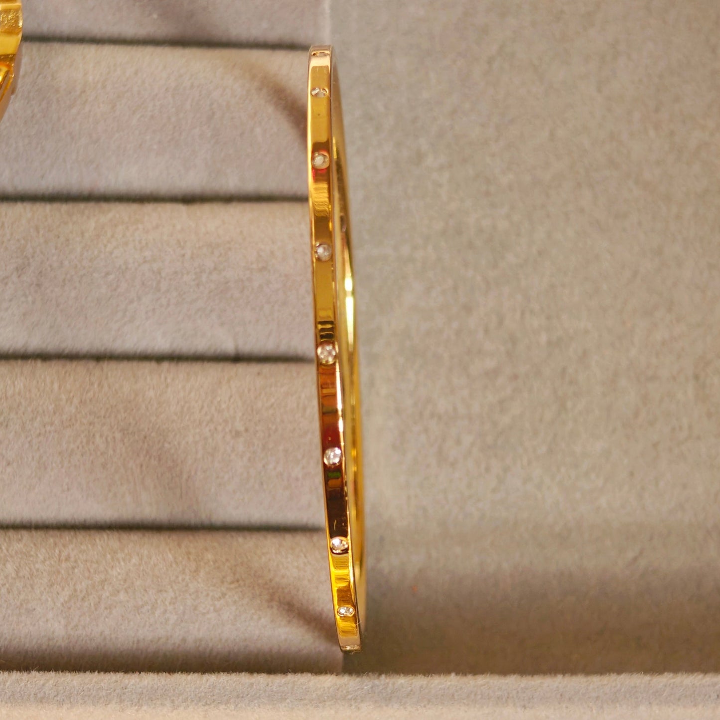 Round Studded Gold Plated Anti Tarnish Bracelet for Thin Wrist