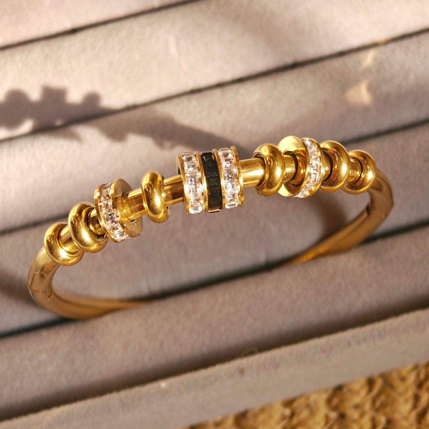 Noir Orbit Gold Plated Anti Tarnish Bracelet for Thin Wrist