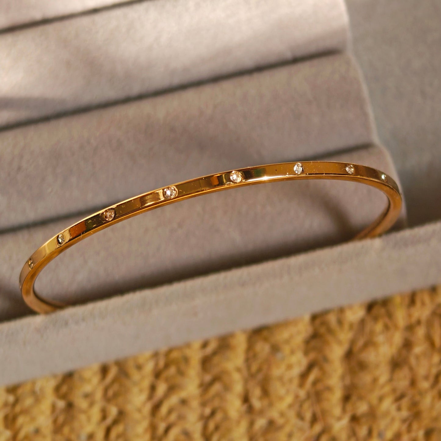 Round Studded Gold Plated Anti Tarnish Bracelet for Thin Wrist