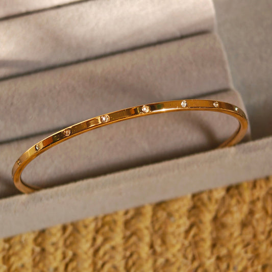 Round Studded Gold Plated Anti Tarnish Bracelet for Thin Wrist