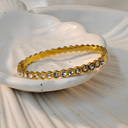 Honeycomb Studded Gold Plated Anti Tarnish Bracelet for Thin Wrist