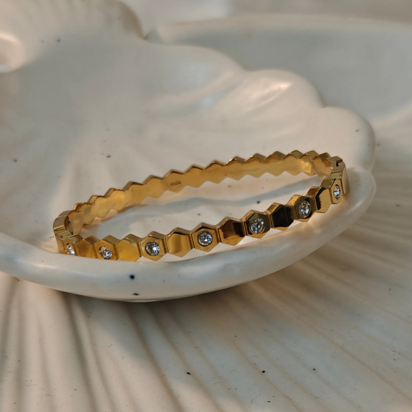 Honeycomb Crystal Gold Plated Anti Tarnish Bracelet for Thin Wrist