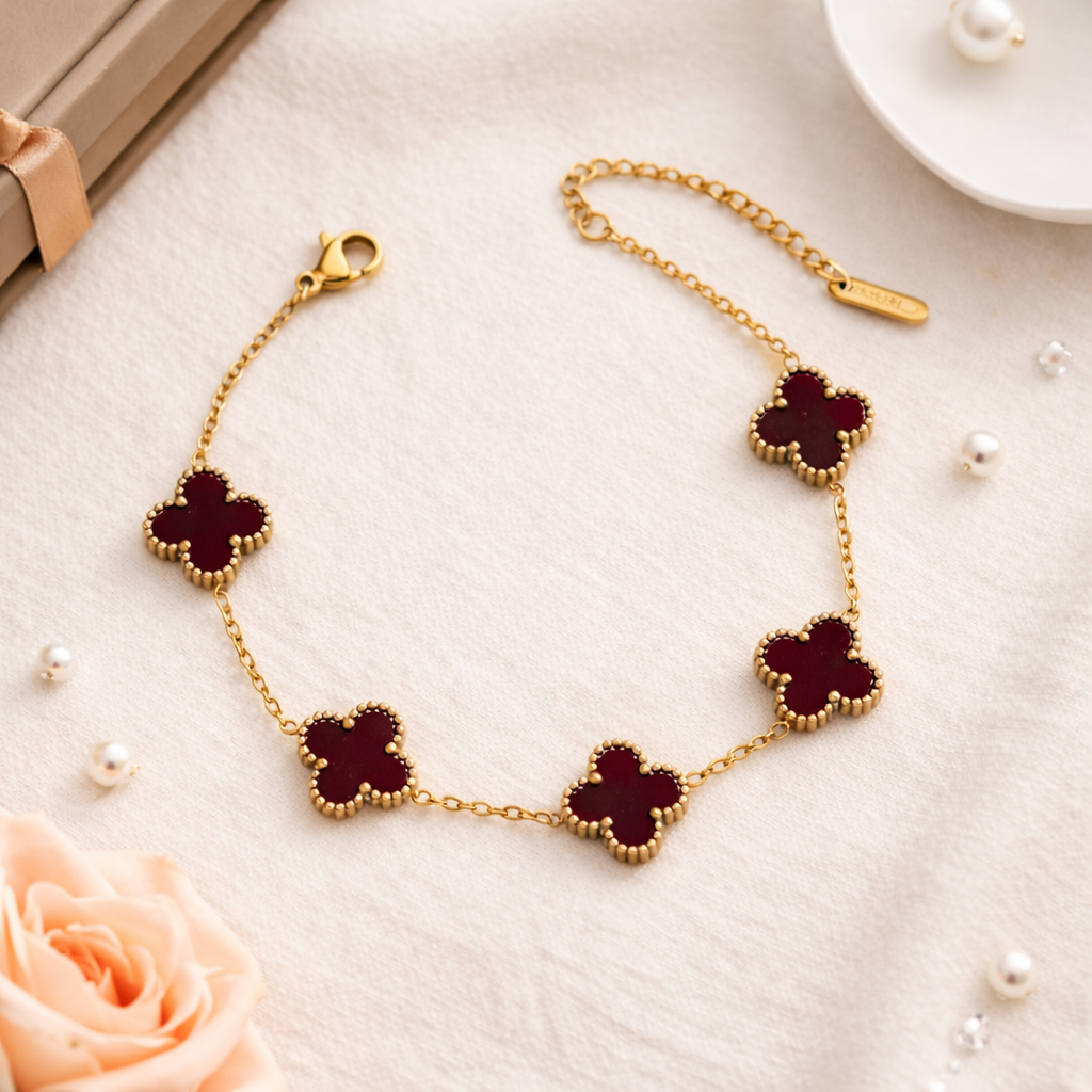 Burgundy Clover Bracelet