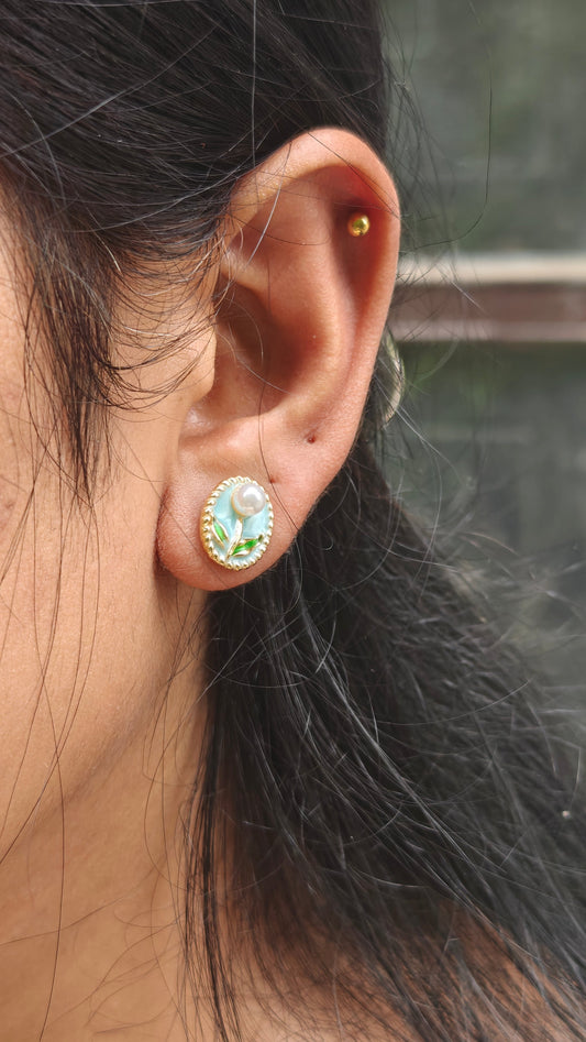 Floral Muse Studs - Cyan