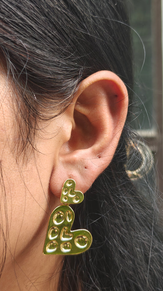 Textured Heart Hanging Earrings