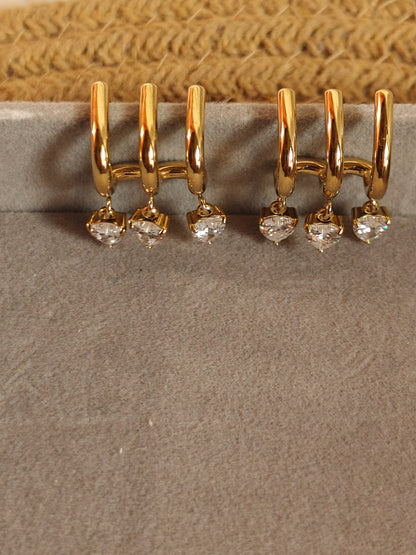 Heart Drop multi-hoop Anti-tarnish, water-resistant earrings