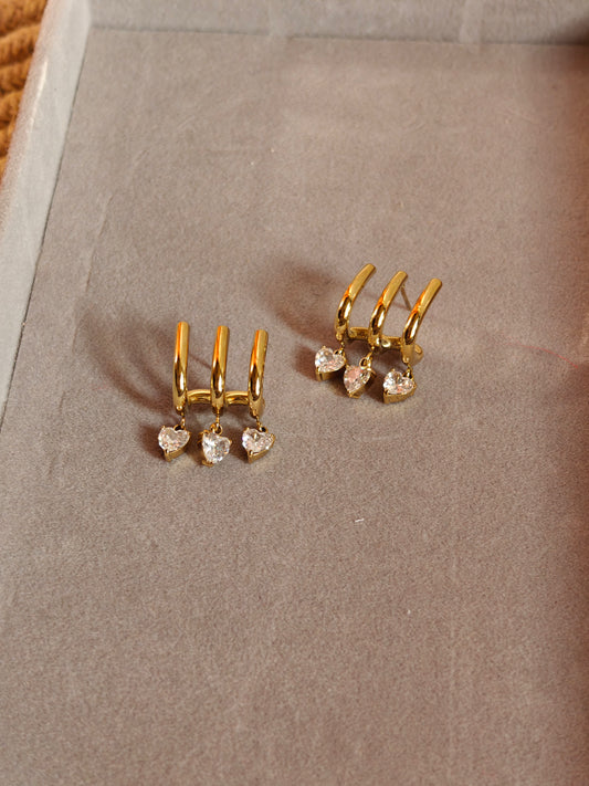Heart Drop multi-hoop Anti-tarnish, water-resistant earrings