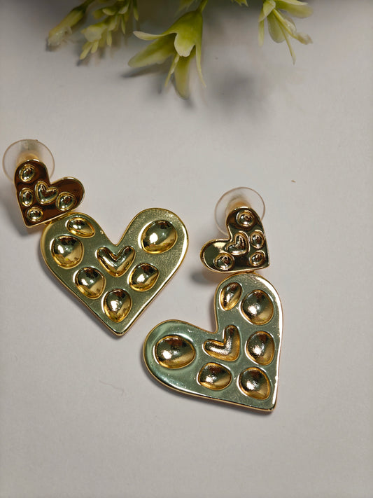 Textured Heart Hanging Earrings